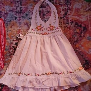 Blueberi Boulevard Floral Embroidered Halter Dress - White and Pink